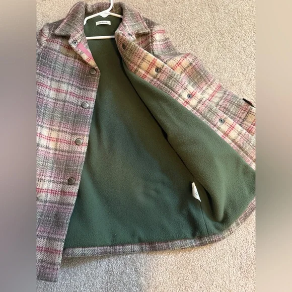 Cacharel Paris Plaid Wool Coat Green Pink Accents Size Small 6/7 Girls - Picture 4 of 10
